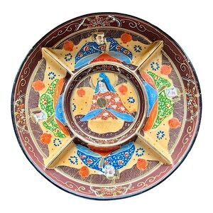 Vintage Japanese Satsuma Pottery Divided Serving Plate Geisha Platter